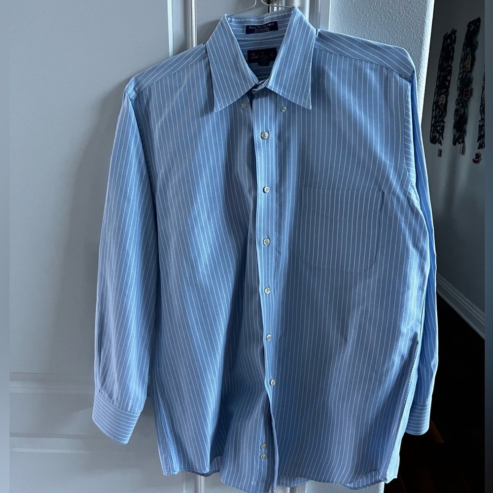 CLEARANCE Men’s Light Blue and White Striped Dress Shirt Paul Fredrick